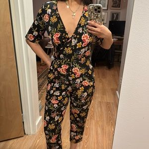 Zara floral print crop leg jumpsuit
